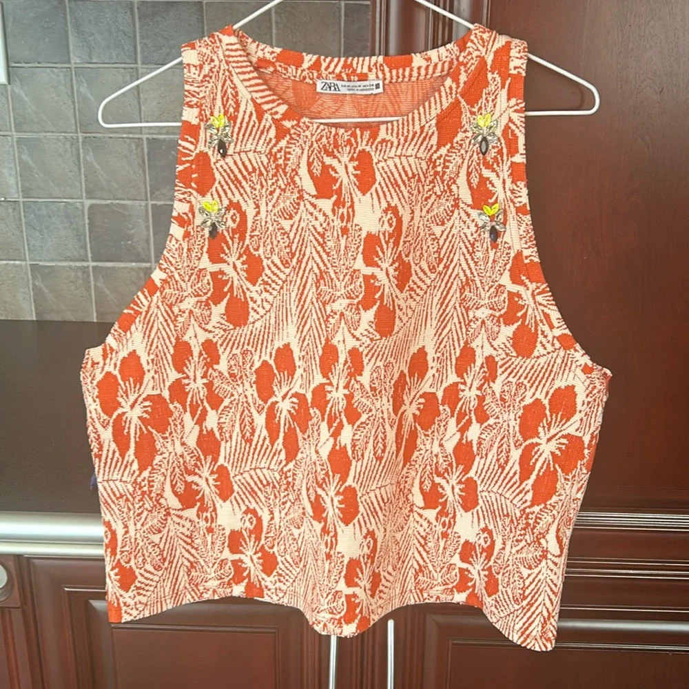 ZARA pebble jacquard embellished top size medium - Picture 7 of 11